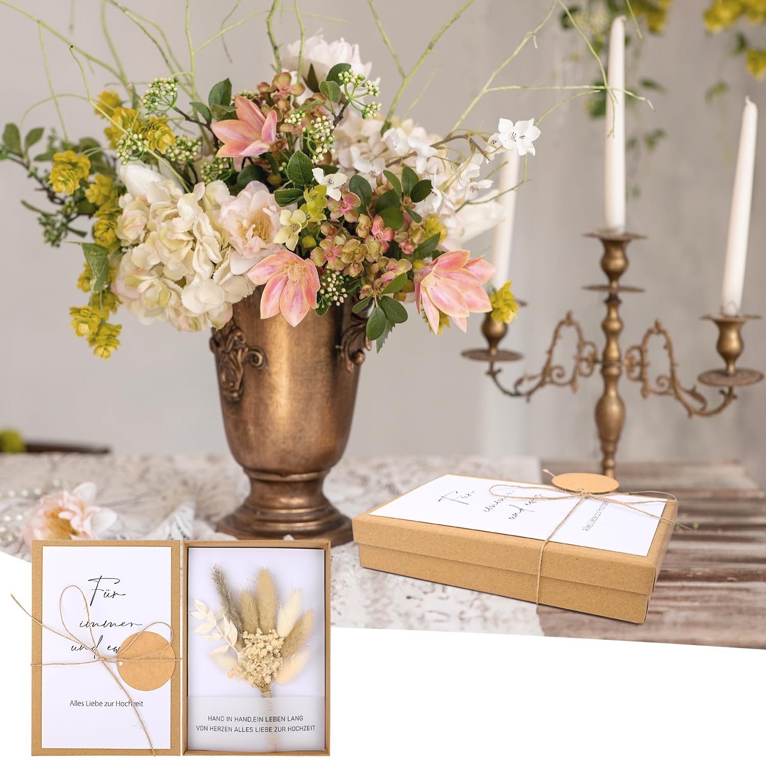 Wedding Money Gift Set with Dried Flowers, Greeting Card, Plastic Test Tube, Kraft Paper Gift Box, Ribbon Packaging for Bride and Groom(Style 1) - Image 2