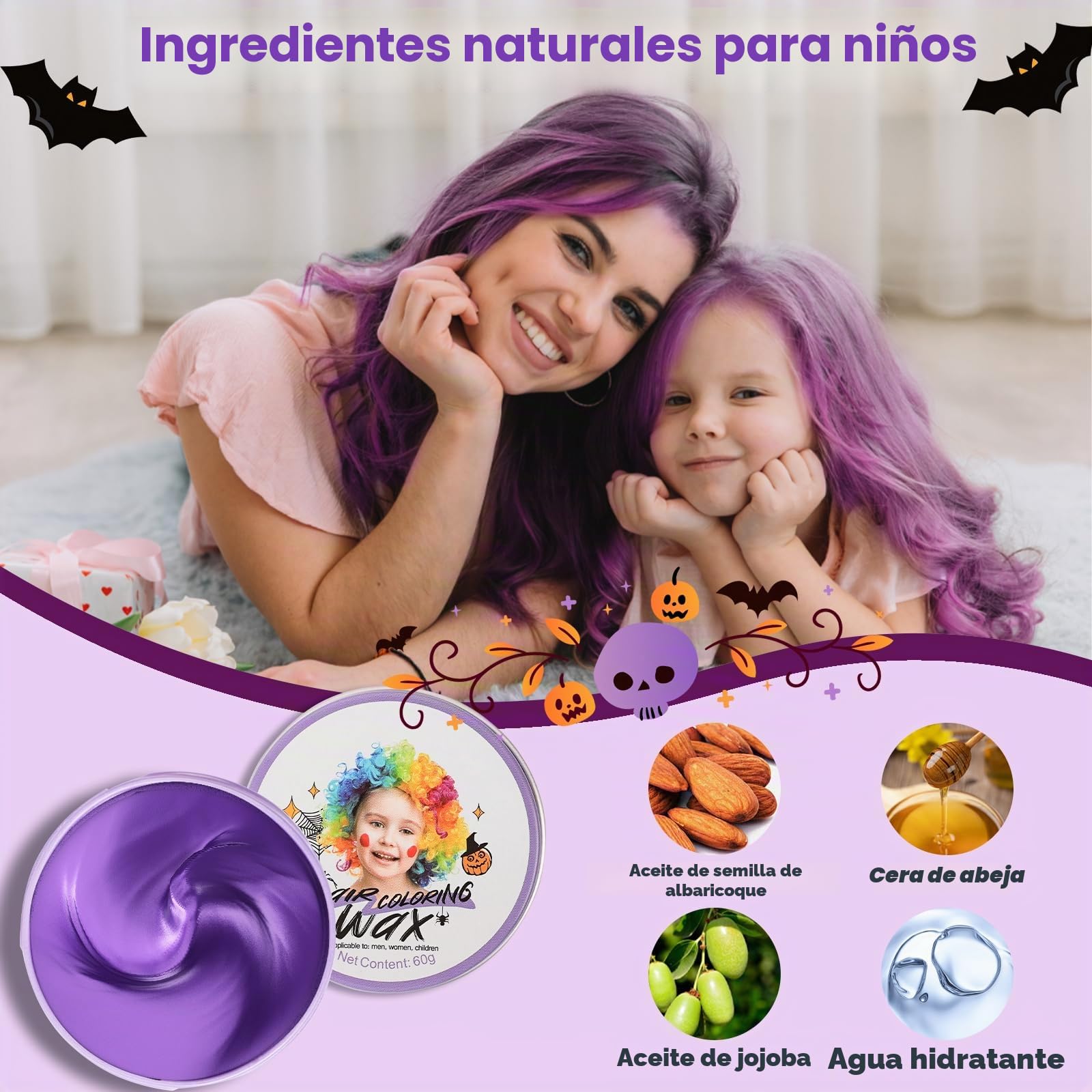 Tinte temporal púrpura para niños, tinte instantáneo violeta, para mujeres, hombres, color púrpura, pomada de peinado, para niñas, color crema, cera para fiestas, cosplay, Halloween