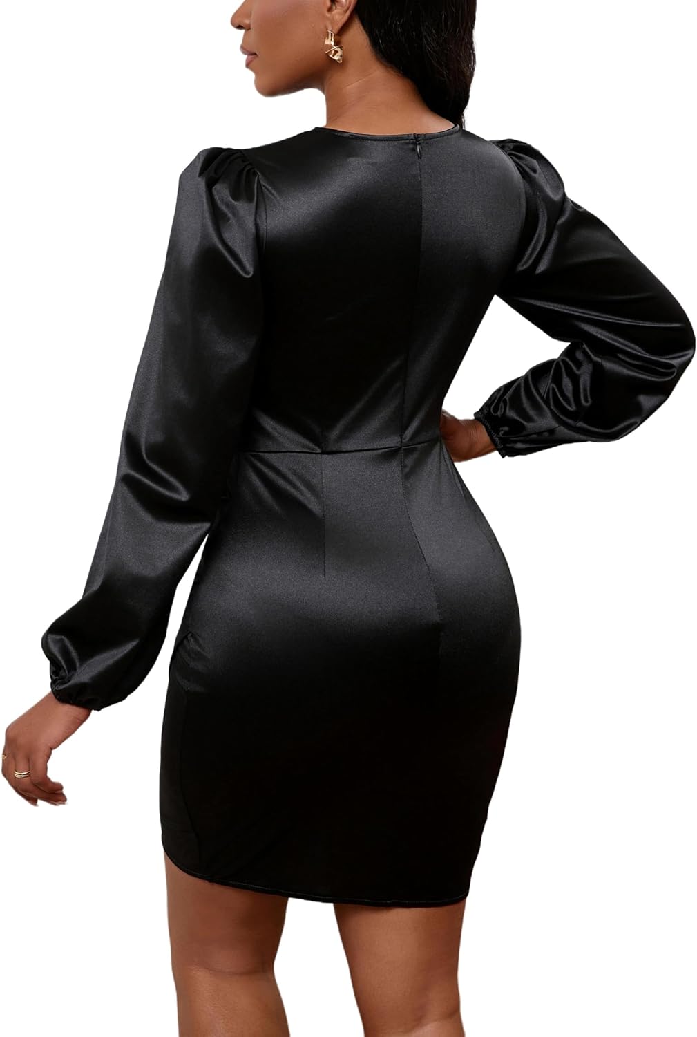 Yajedo Women's Sexy V Neck Long Sleeve Satin Dress 2026 Club Elegant Cocktail Wedding Guest Mini Sheath Bodycon Dresses - Image 6