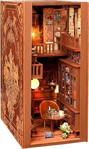 Miniatura 1 de Losbenco Kit de rincón de libros, casa de muñecas de bricolaje, estante de libros, decoración de callejón, kit en miniatura de rincón de libros con