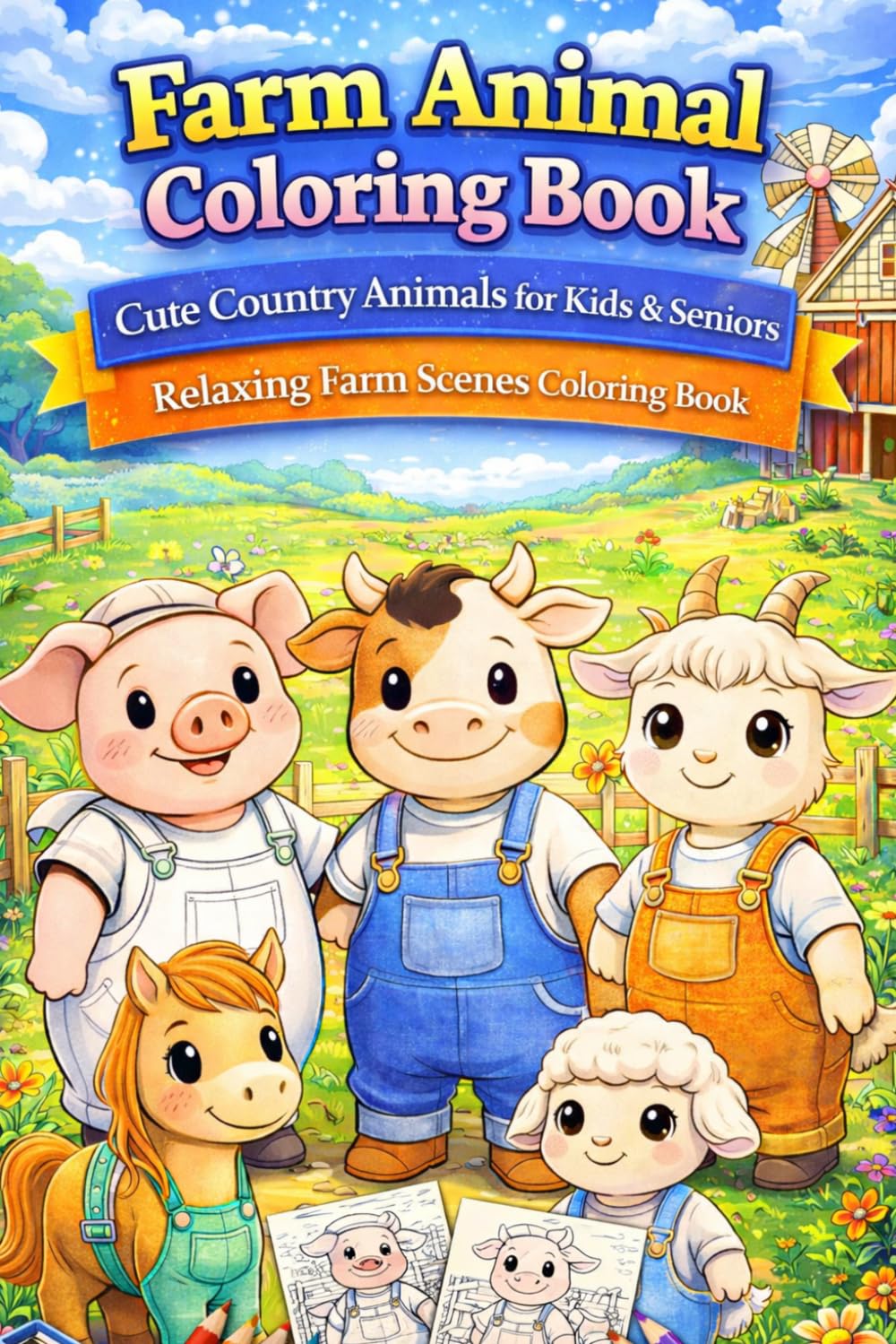 Farm Animal Coloring Book – Cute Country Animals for Kids & Seniors | Relaxing Farm Scenes Coloring Book: 82 adorable illustrations on 167 pages – ... | single-sided pages to prevent bleed-through