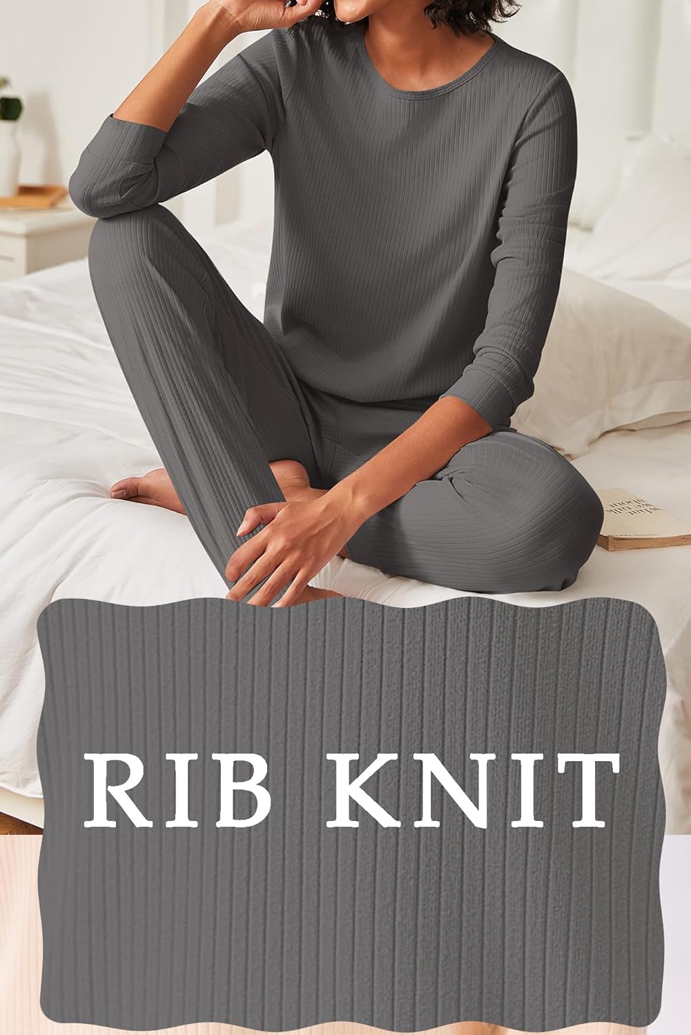 Ekouaer Women's Pajama Sets Casual 2Pcs Sleepwear Long Sleeve Pullover Tops Long Joggers Pants with Pockets - Image 2