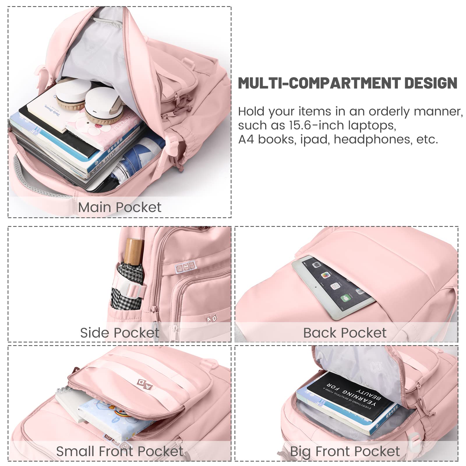 Amythe Mochila Escolar para Adolescente Niña, Mochila Informal Niñas Niños Gran Capacidad Mochila de Viaje para Portátil de 15.6" Bolsas Escolares niños de 10 12-18 años