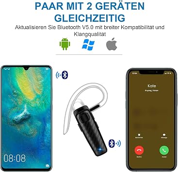 RicoRich Wireless Bluetooth Headset Earpiece Earphone with Noise Cancelling for iPhone Android Cell Phones Driving/Business/Office/Trucker