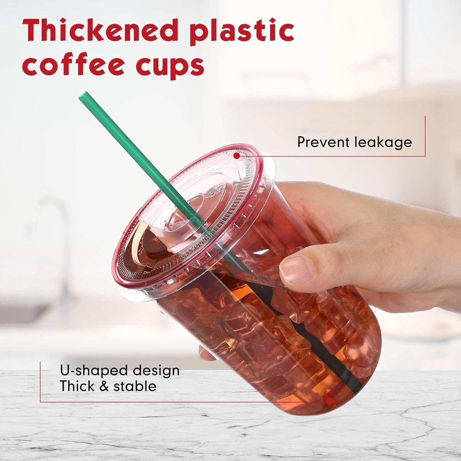 Baderke 25 Set Plastic Cups with Lids and Straws, Disposable Plastic Iced Coffee Cup for Cold Beverage Juice Smoothie Crystal for Coffee Shops Party Catering(Pink,16 oz) - Image 4
