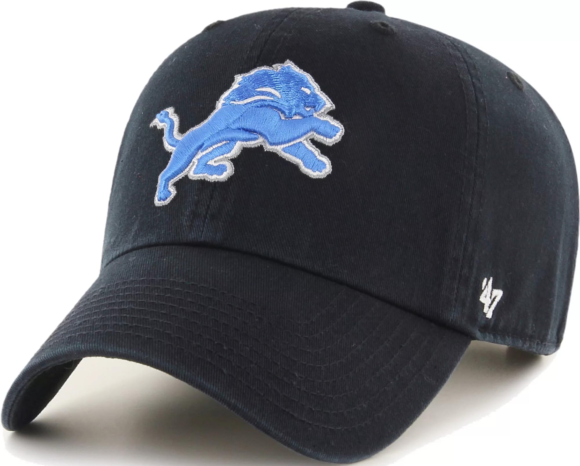 47 NFL Unisex Adult Alternate Clean Up Primary Logo Adjustable Hat Cap One Size, Detroit Lions - Black, One size