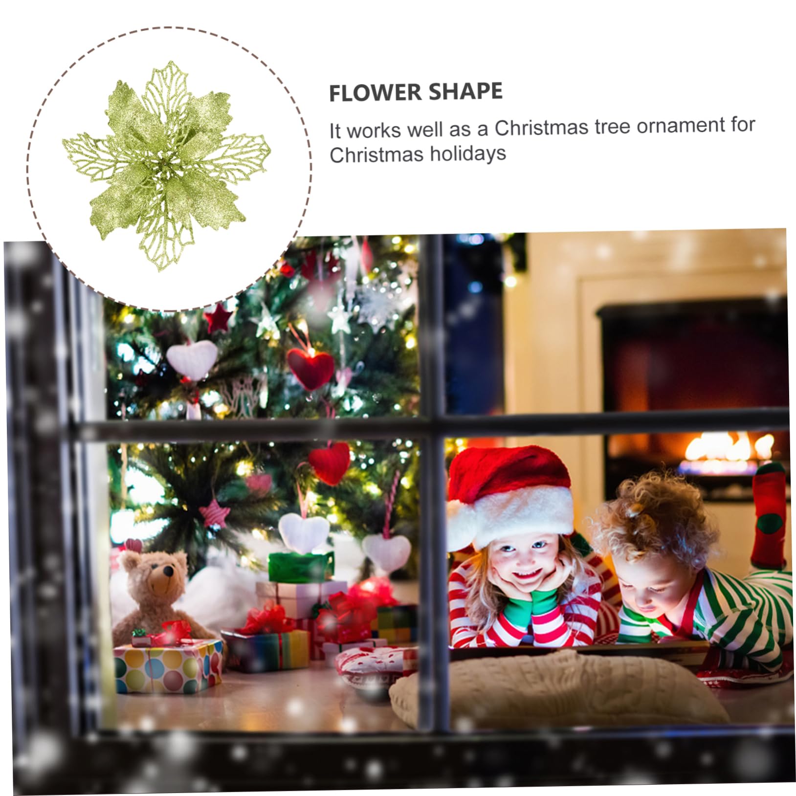 3 Ensembles de 12 pièces de Fleurs Creuses de Noël en Faux Poinsettia Ornements de Couronne de Noël Fournitures de Fleurs artificielles de Noël Guirlande Blanche décor 16c Poudre de Paillettes
