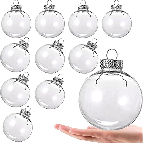 10PCS 3.15 Inch Removable Top Clear Hanging Ornaments Ball,Clear Plastic Fillable Balls Ornament, DIY Plastic Ornaments Round Balls, Perfect for Halloween, Christmas,Birthday, Wedding,Party(80mm)