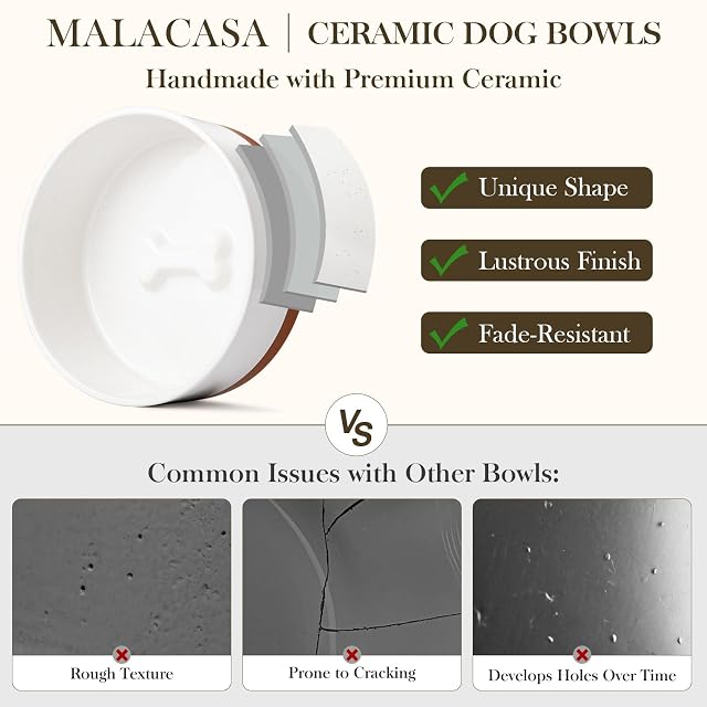 Foto 8 de 8 de MALACASA Juego de cuencos para perros con soporte de madera