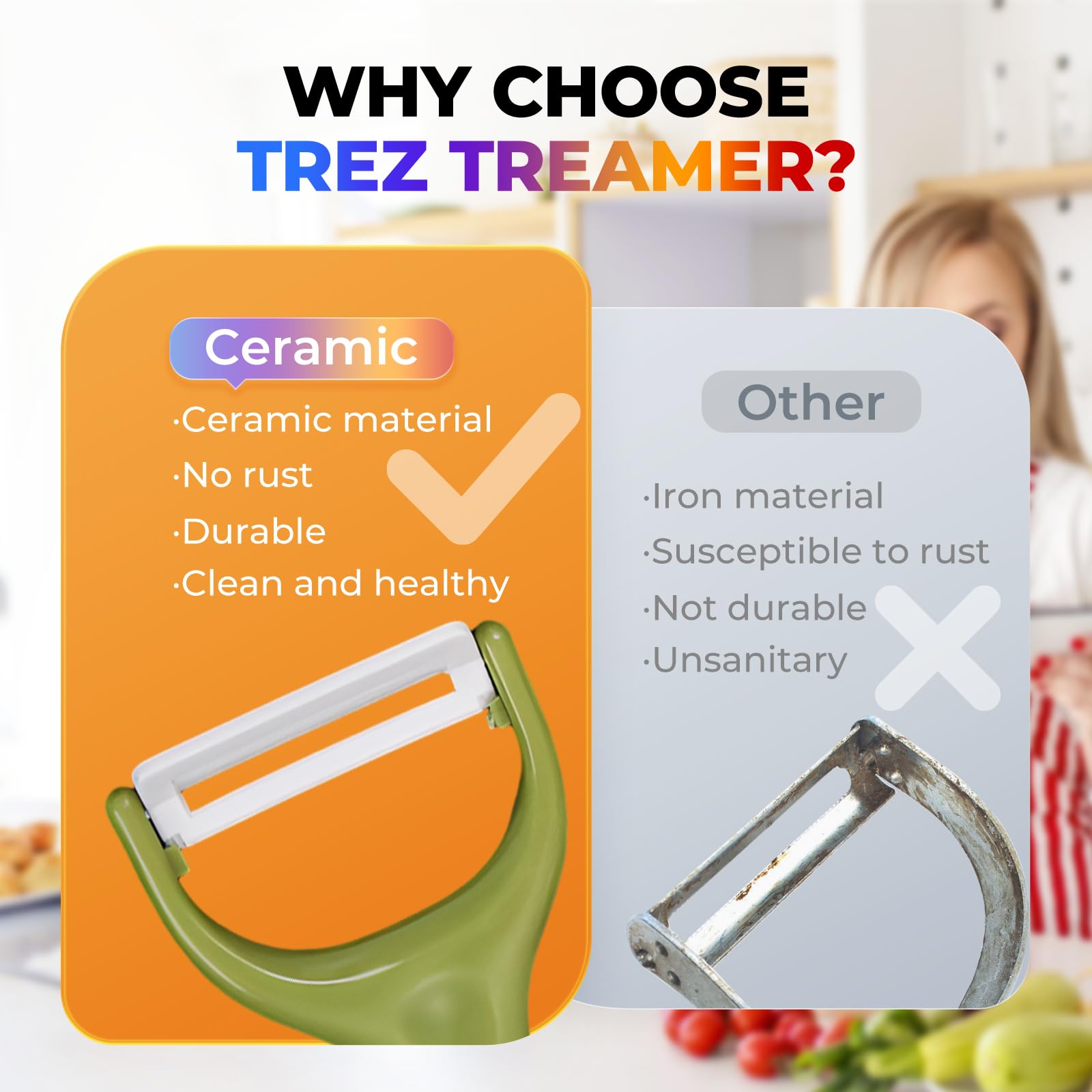Trez Treamer 6-Pack Vegetable Peelers for Kitchen?Y Ceramic Peeler Safe Potato Peeler Set for Apple Veggie Carrot Fruit Zucchini Cucumber Peelers Bulk with Non-Slip Handle (Y)