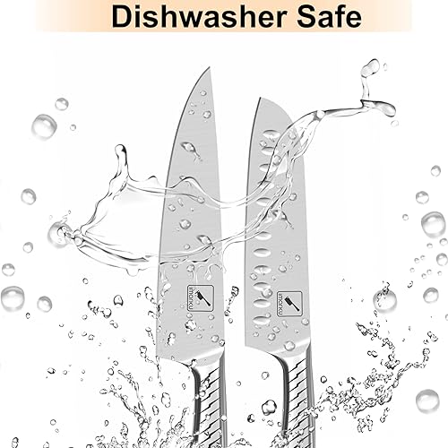 Miniatura 5 de imarku Juego de cuchillos de cocina de una pieza con afilador integrado, juego de cuchillos de chef de acero inoxidable con mango de rayas de rayo,
