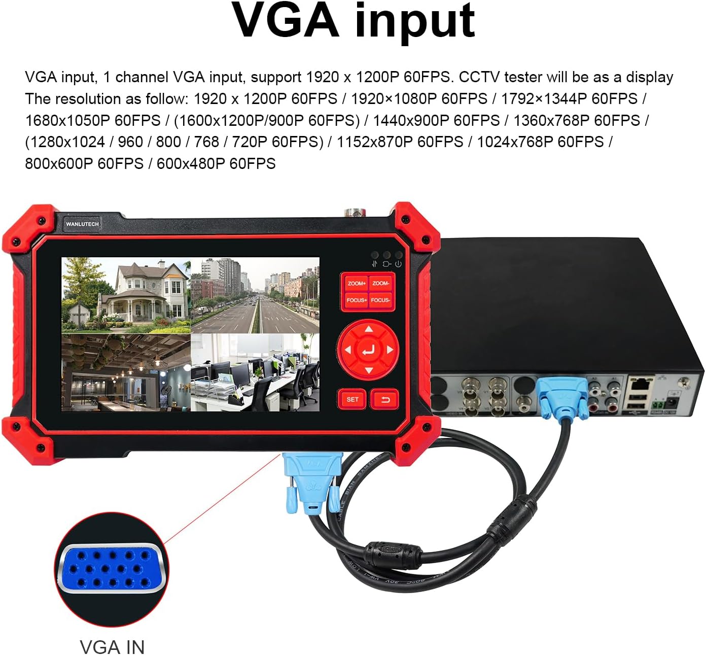 CCTV Camera Tester, WANLUTECH 8MP TVI CVI AHD CVBS Analog Camera Tester 5 inches Screen UTP Cable Test HDMI VGA RS485 PTZ Control Audio Test 12V Power Output