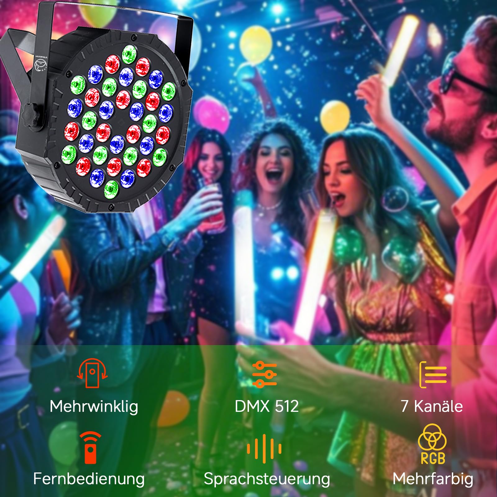 Confezione da 4 faretti LED Par 36 LED RGB per palcoscenico, DMX512 e telecomando, 7 modalità di luce con attivazione del suono, luce da discoteca, per DJ bar, matrimonio, Halloween, Natale