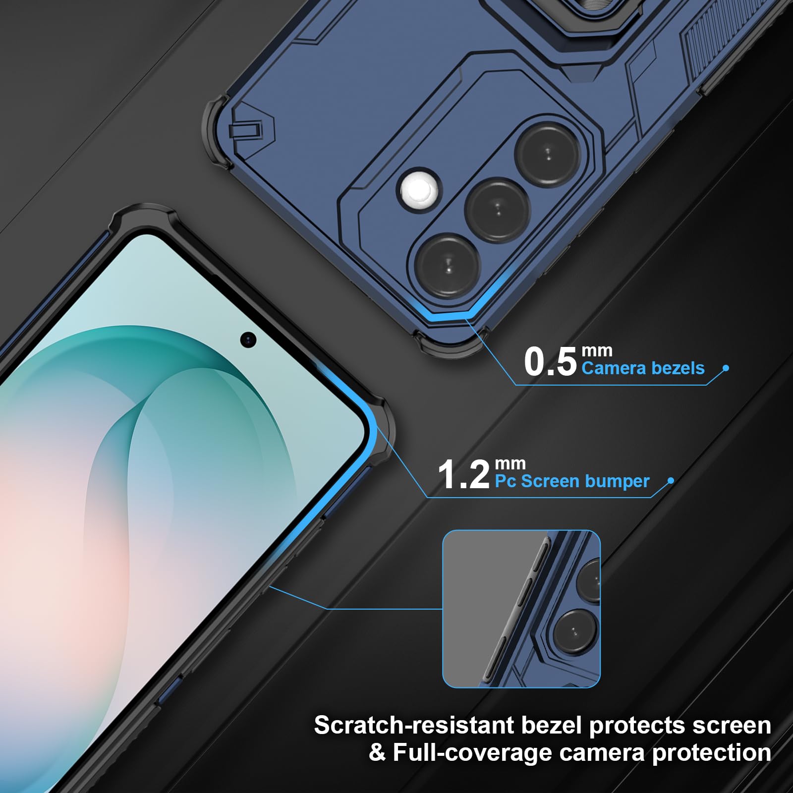 Funda para Xiaomi Redmi Note 15 Pro 5G, Carcasa Antigolpes con Soporte anular metálico, Case Protectora de Grado Militar, Azul — view 59