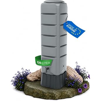 YourCasa Rain Barrel [Tower] 120 L with Stand Lid and Tap - Rain Barrel Frost-Proof Made of Plastic - Rainwater Barrel - Rainwater Tank Garden Water Tank Rain Collector Grey