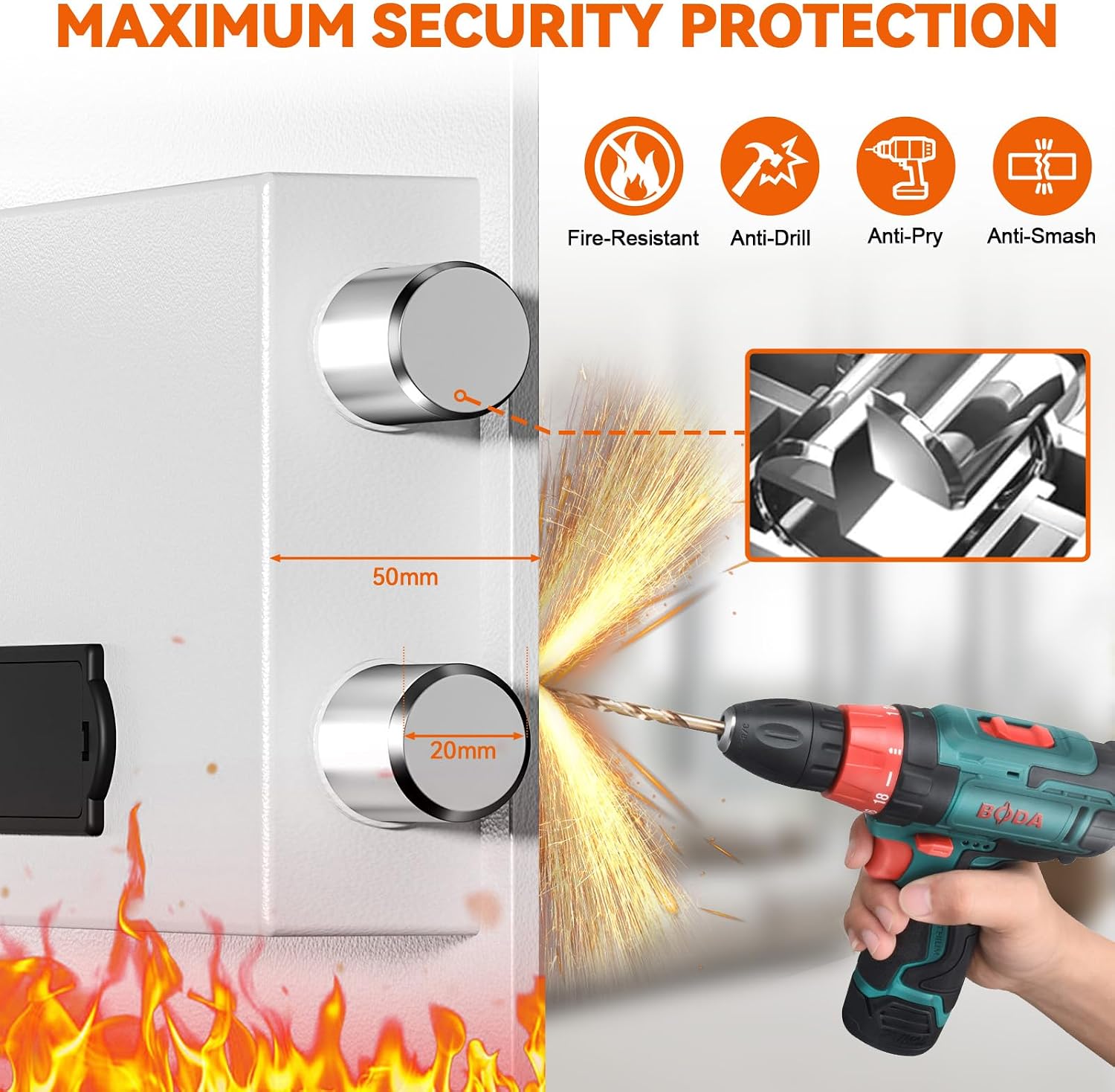 25.6" Tall In Wall Safe Between Studs Fireproof, Fire Wall Security Safes