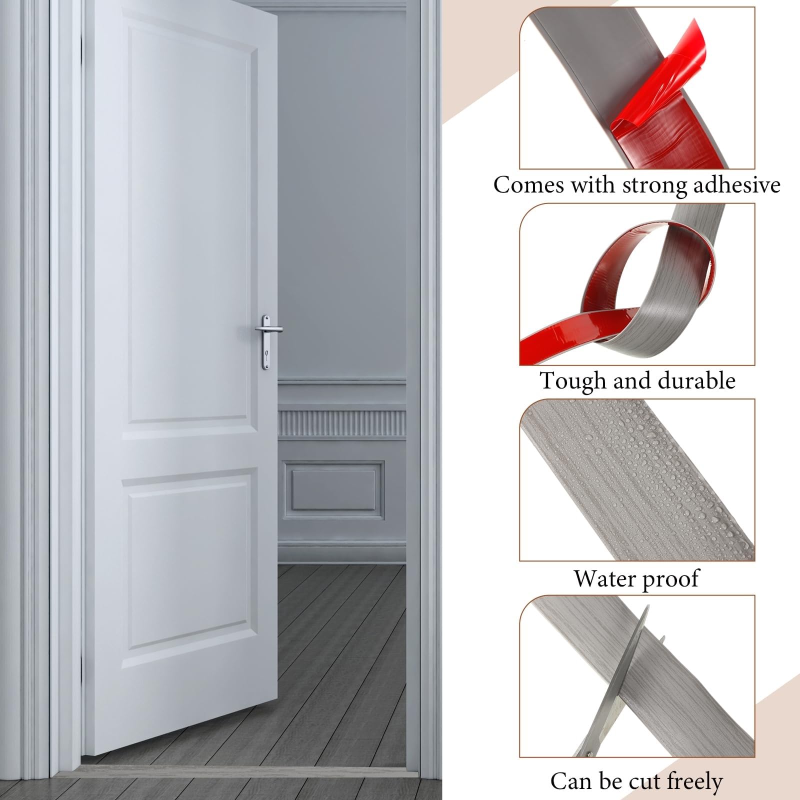 10 Fuß Bodenübergangsstreifen, 2 Zoll breit, selbstklebende Laminat-Bodenabdeckungsstreifen, Bodenübergänge, Bodenstreifen, Vinylboden, flache Trennleiste(Gray wood grain,4cm)