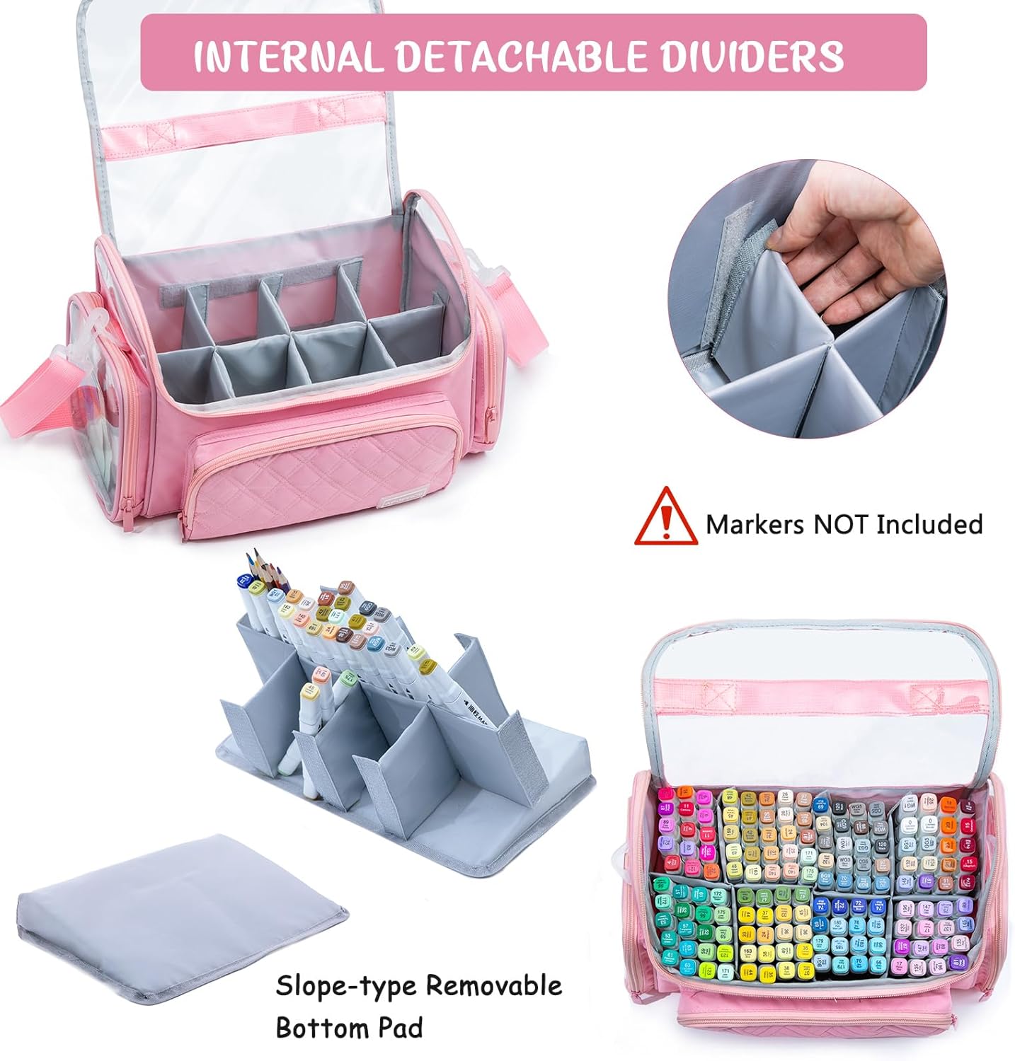 Large Marker Organizer Case Holds 200-300 Markers | Art Marker Storage Bag with Removable Dividers & Clear Top for Artists, Crafters & Travel - Pen, Pencil Alcohol Marker Holder - Art Supply