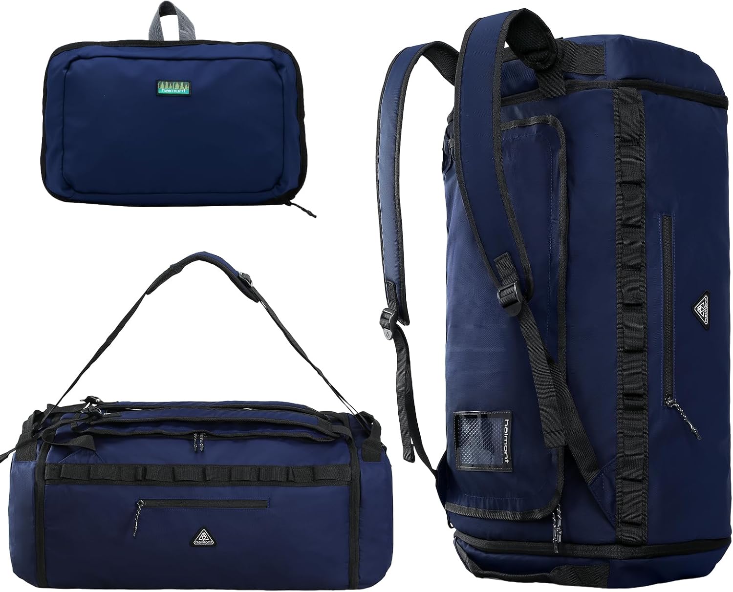 Haimont Duffel Backpack Bag 50L Water Repellent Sports Gym Bag Foldable Men Women with Shoe Compartment for Travel Hiking Camping Outdoor, Navy Blue