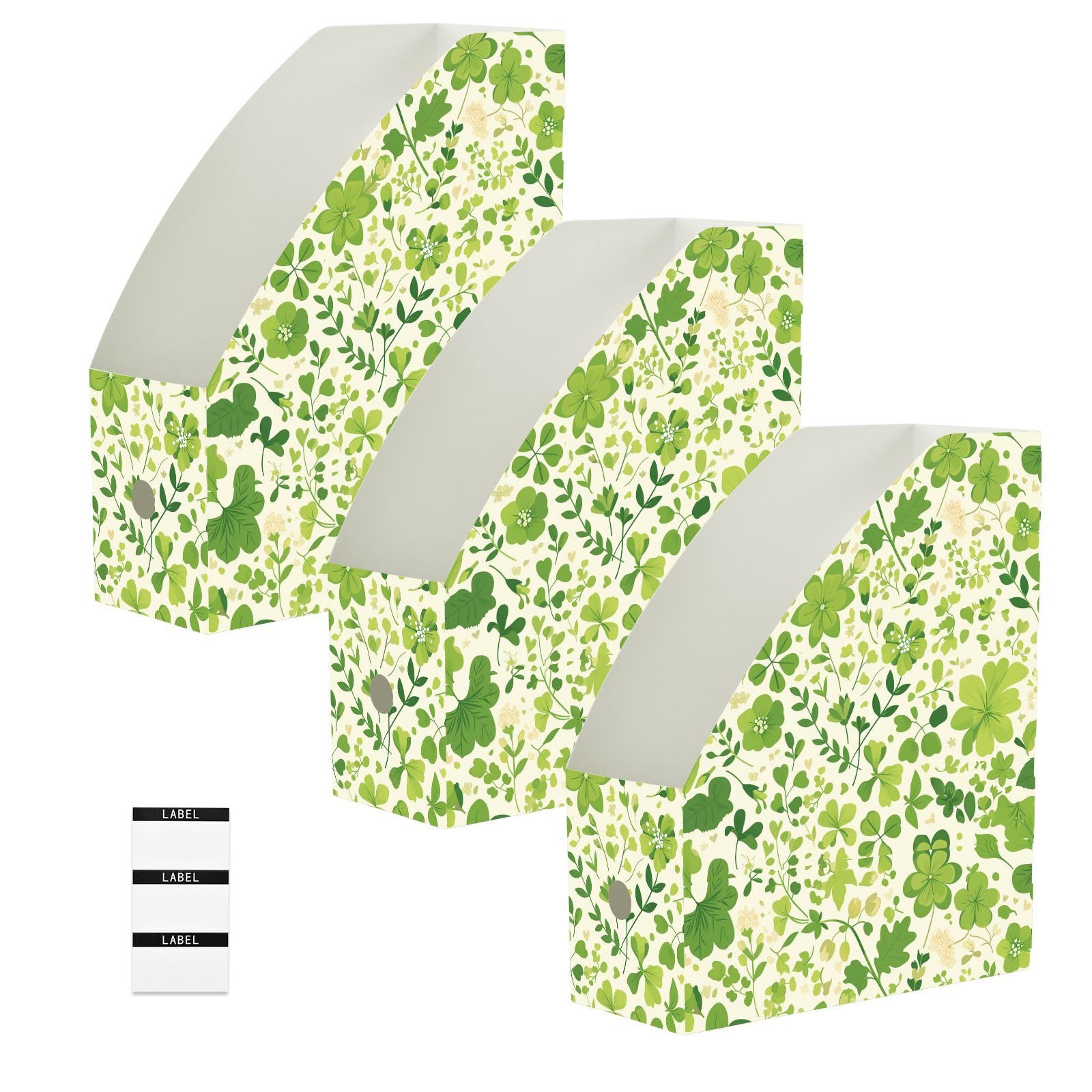 Boîtes de rangement de magazines en plastique vert floral pour étagère salon et bureau ordonné