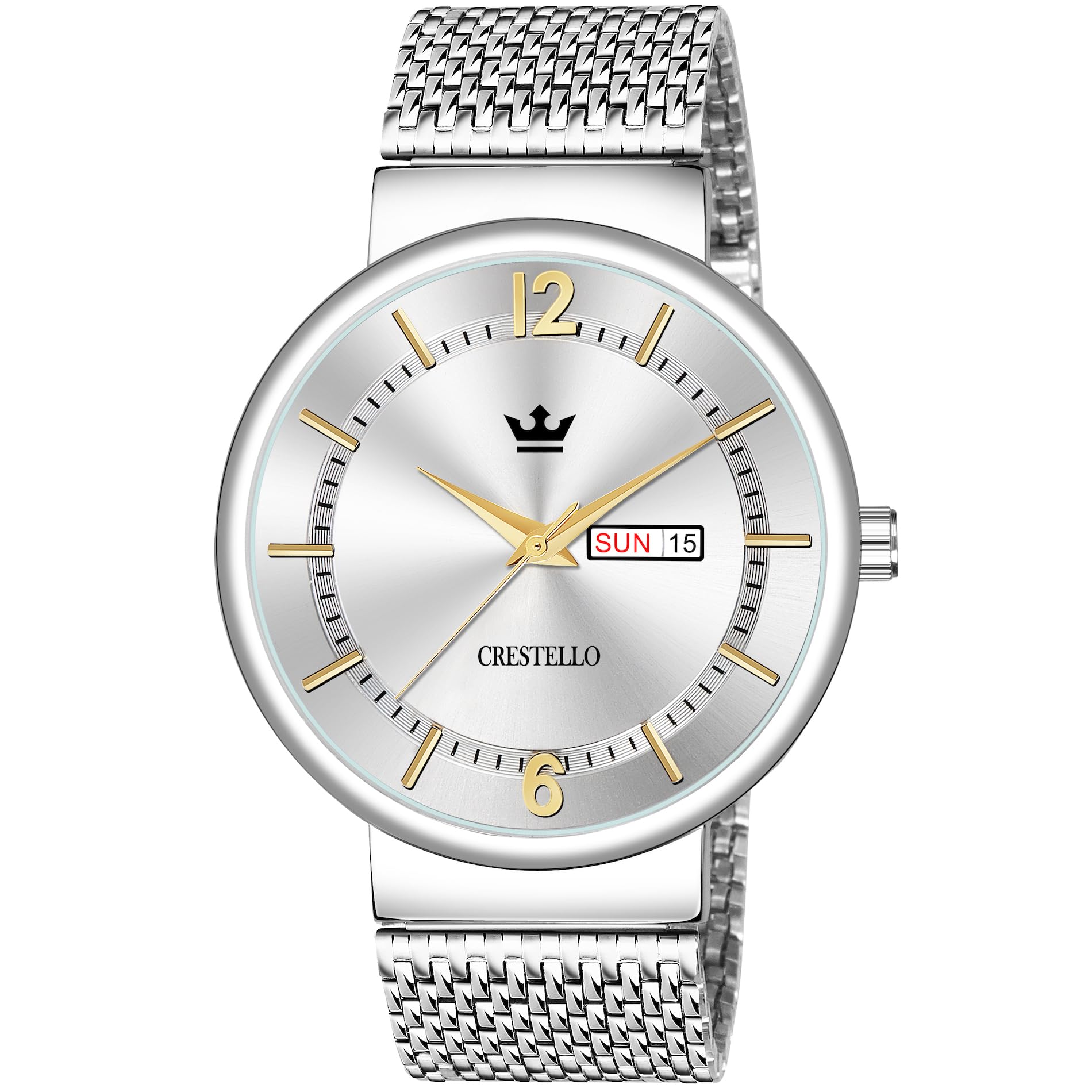 CRESTELLO Stainless Steel Chain Analog Wrist Watch for Men (Silver Dial) with Day and Date Display| CR-G035-SLV-CH (B0CF2BC2B4) Amazon Price History, Amazon Price Tracker
