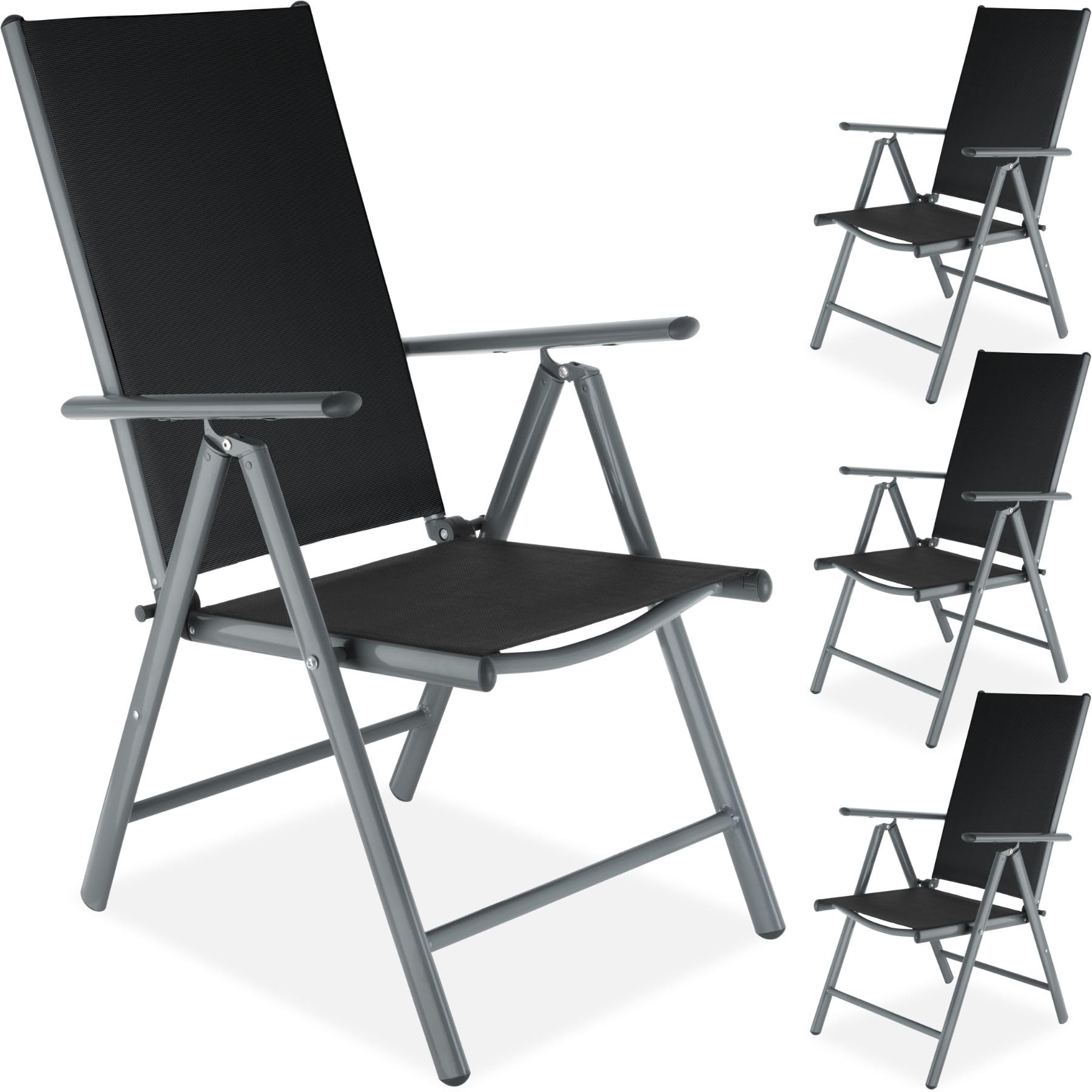 TecTake® Conjunto de 4 Sillas Jardín Exterior de Aluminio, con Ruedas y Respaldo Regulable, Conjunto Sillas Terraza Resistentes a la Intemperie, Malla Transpirable, Fácil Limpieza - Antracita