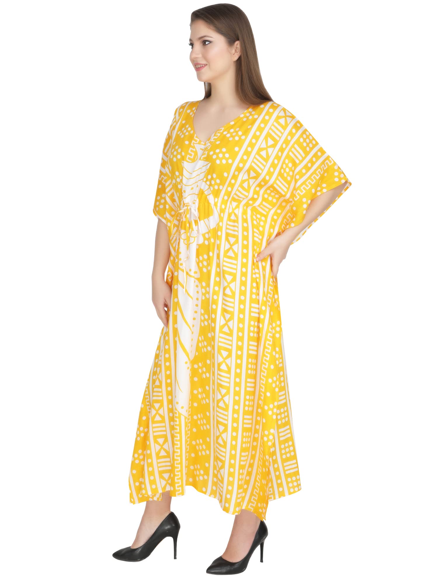 Ukal Kaftan - Vestido largo tipo kimono de verano para mujer, salida de baño de playa, caftán, ropa de dormir de viscosa, bata de noche con cuello en V