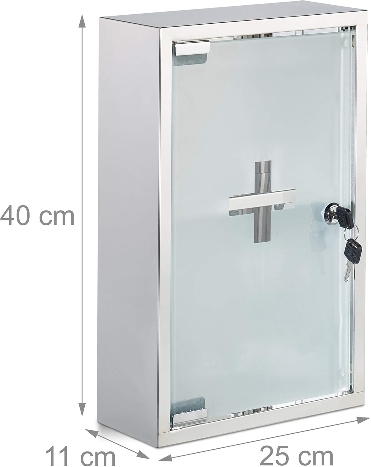 Crazy Deals Relaxdays 10024529 Stainless Steel Cabinet, Glass Door, 2 Compartments, Lockable, Home Pharmacy, Shiny, H x W x D: app. 40 x 25 x 11 cm, Silver