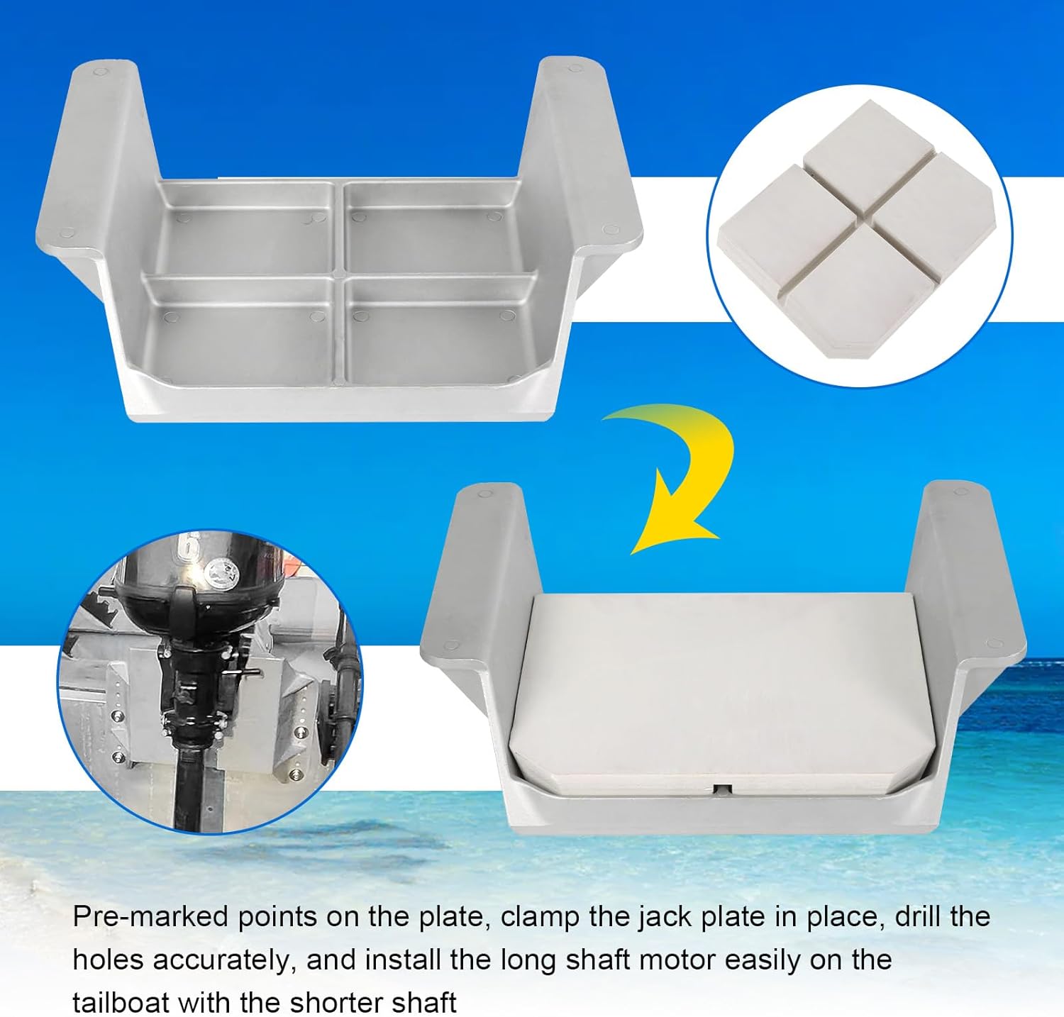 MJ-1-DP Jack Plate 4inch Setback Small Engine Jack Plates Replacement for Outboard Motors Up to 35HP, Manual Add Distance Between Engine and Transom