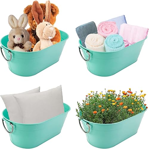 Miniatura 3 de Cubo de hielo galvanizado, 2 piezas de 3 galones ovalados para bebidas, cubos de hielo para fiestas, cubo de metal con asa para cerveza, whisky,