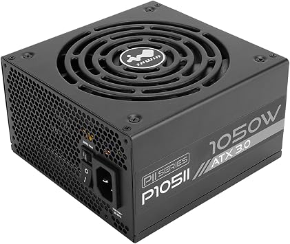 InWin P105II, 1050 Watts Gaming PC Power Supply, ATX 3.0/PCI-E 5.0 True 600W 12VHPWR Connector, NVIDIA RTX 40 Series Ready, 80 Plus Platinum, Zero Fan Mode, Fully Modular, Black