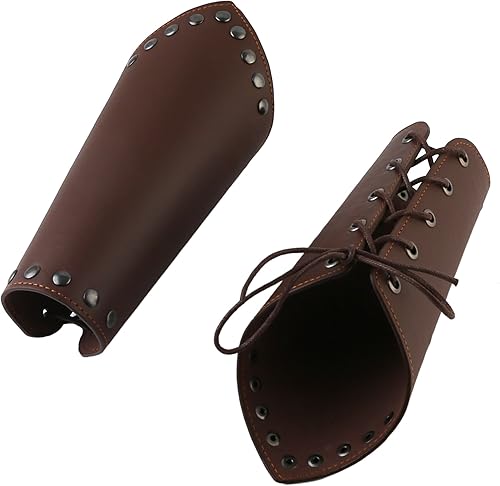 Vista 4 de HZMAN Protectores de brazo de piel sintética - Brazaletes de cruz medievales - Talla única