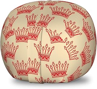 Ambesonne Queen Storage Toy Bag Chair, Crowns Pattern Vintage Design Coronation Imperial Kingdom Nobility Theme, Stuffed Animal Organizer Washable Bag, Small Size, Grey Yellow Vermilion