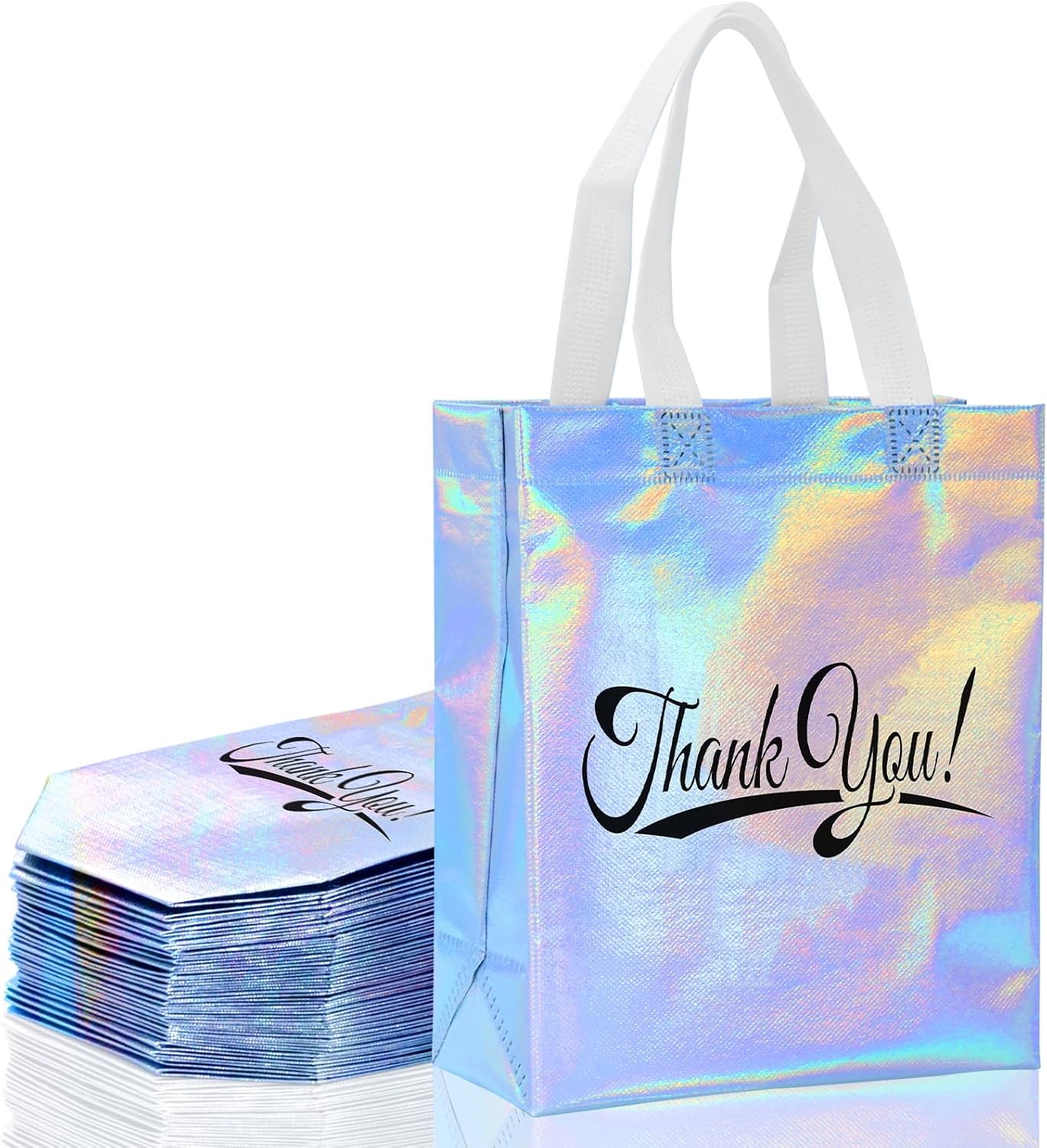 30 Pcs Thank You Gift Bags with Handles Bulk Reusable Thank You Return Gift Bags Nonwoven Foldable Bag for Business, Shopping, Wedding, Baby Shower, Graduations, Party Favors Iridescent 8"L x 4" W x 10"H