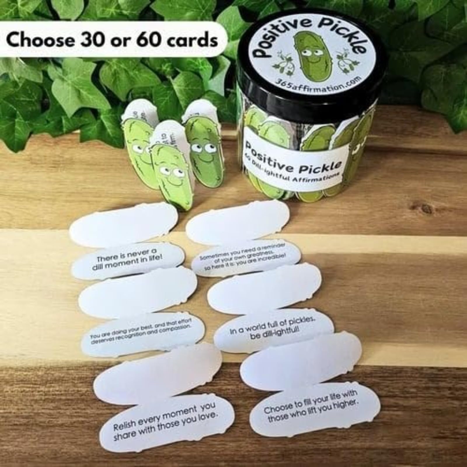 Tarjetas de afirmación de apoyo emocional de pepinillo positivo, 30/60 tarjetas de afirmación positiva para amigos, familiares, compañeros de trabajo, tarro de pepinillos de apoyo emocional, regalos