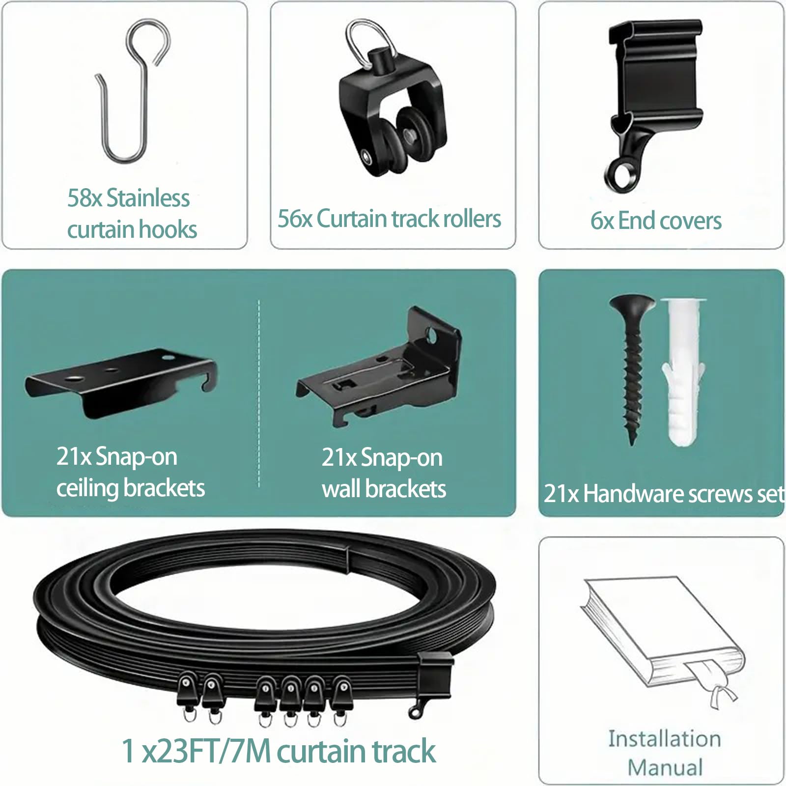 Flexible Biegbare Gardinenschiene, 7M Schwarz, W/D Einfach Install | Geeignet für Wohnmobile, Badezimmer, Glatt Gleitend, Einfache Installation, Passt Für Alle Räume.