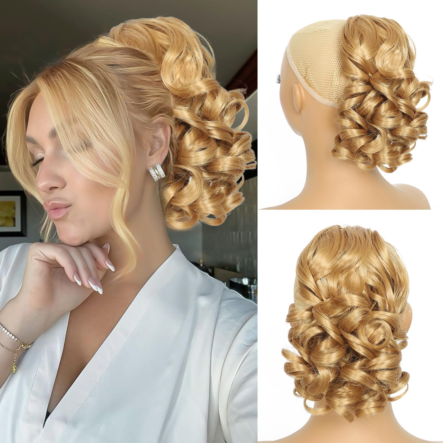 QINGHUACI Ponytail Extension 10inch Curly Ponytail Extension Drawstring Ponytail for Women 80g Deep Blonde Short Ponytail Extension Synthetic