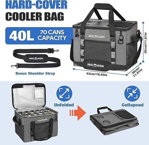 Miniatura 2 de INSMEER Soft Cooler Bag with Hard Shell & 2 Cup Holders, Portable 40L70 Cans Collapsible Cooler Bags Insulated with Leakproof for Travel, ice chests