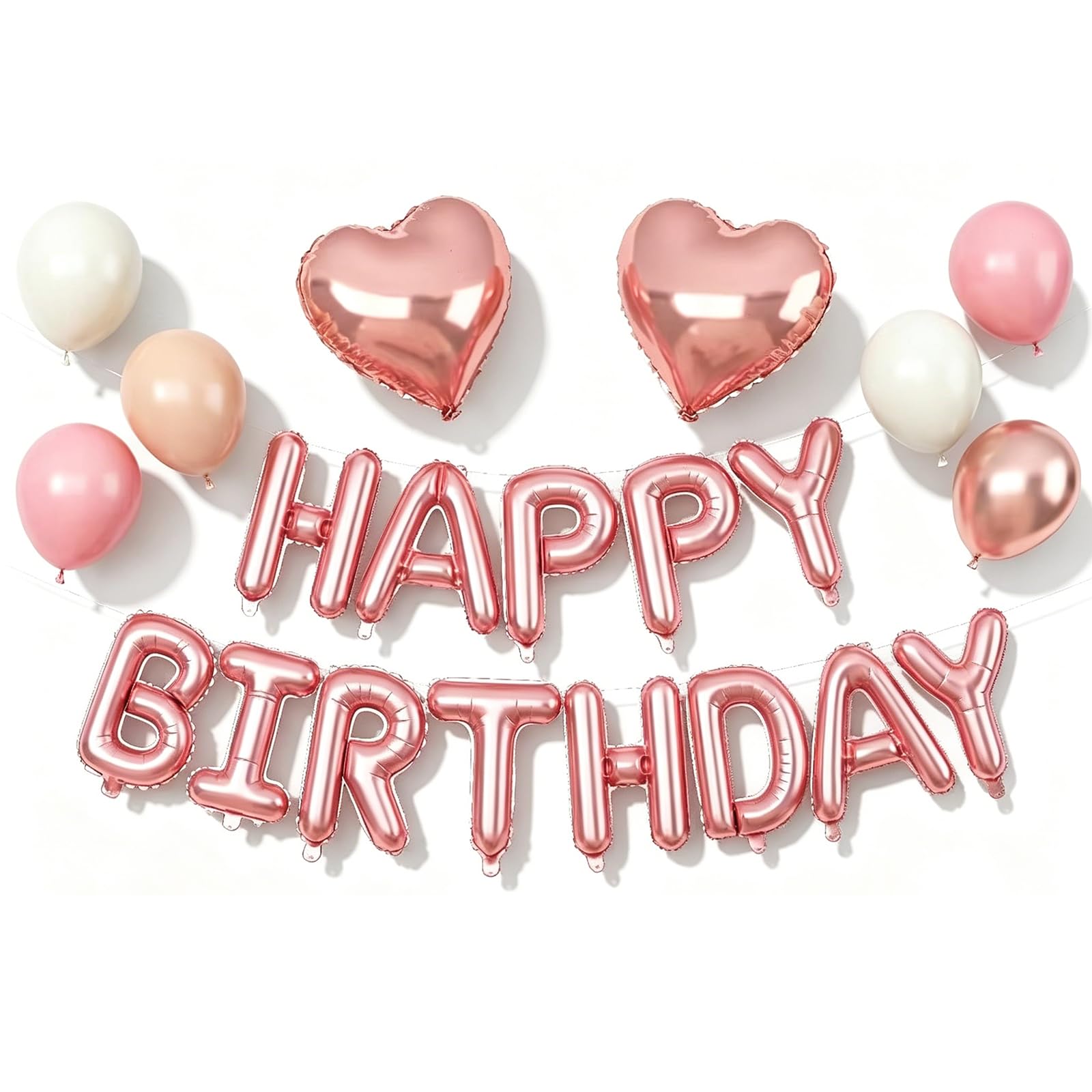 25PCS Happy Birthday Balloon Banner Rose Gold, HAPPY BIRTHDAY Letters Balloon Banner Set with Pink Balloons, Party Decorations with Latex Balloons, Boho Neutral Birthday Decorations for Girls Women