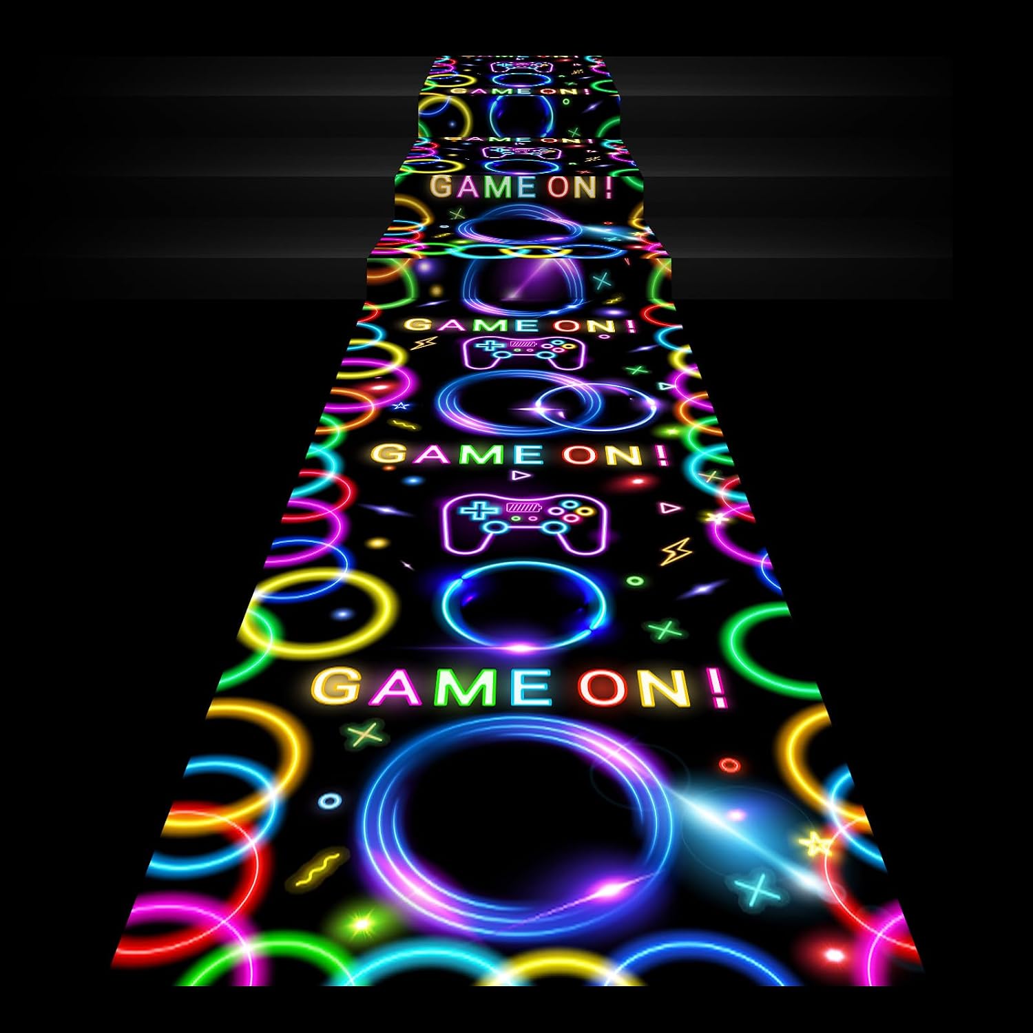 Haull 118 x 39 Inch Glow in The Dark Runner Neon Light up Dance Floor Black Light Party Decor 80s 90s Disco Party Supplies Neon Table Cloths Tapestry UV Rug Backdrop Props(Rectangle)