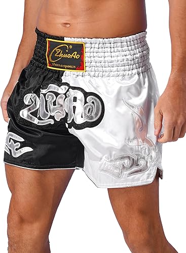 Miniatura 3 de QinCiao Pantalones cortos de boxeo Muay Thai para hombre, pantalones cortos de kickboxing, artes marciales, entrenamiento, gimnasio, entrenamiento