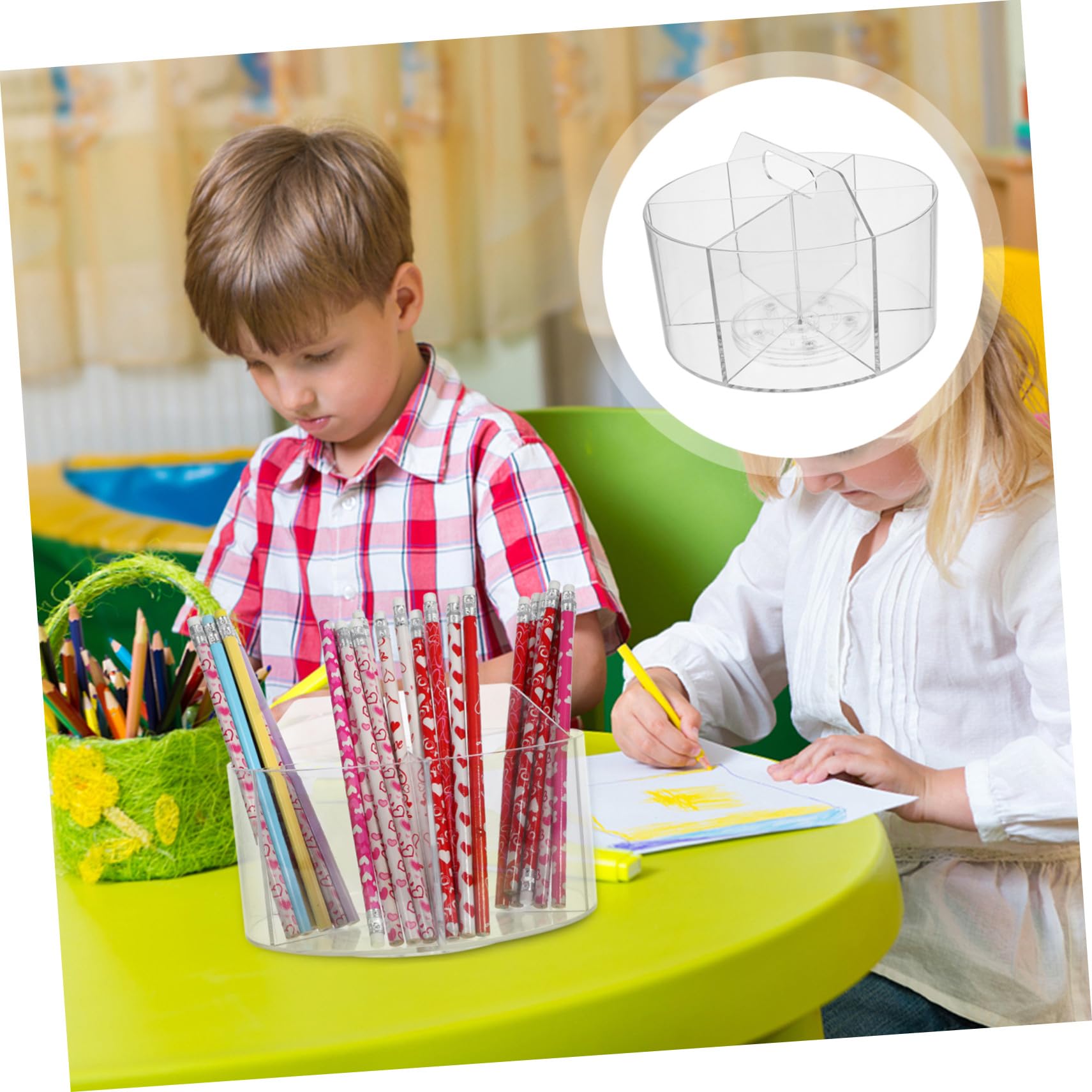 Porte-crayons Rotatif Transparent avec Fentes Multifonction pour Bureau École et Maison Organisateur de Pinceaux Maquillage et Stylos Rangement Stable et Élégant