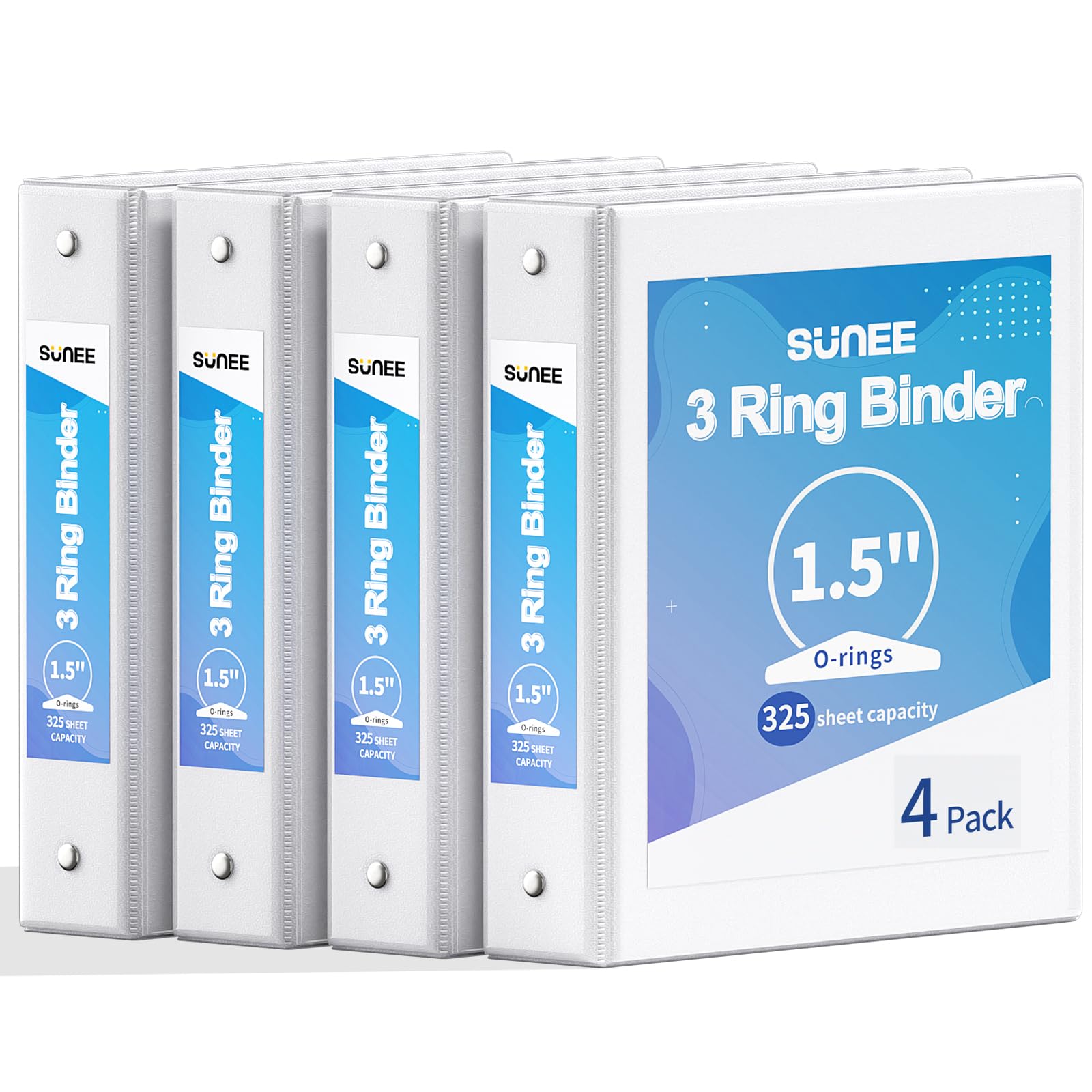 SUNEE 1.5 Inch Binders 3 Ring 4 Pack, PVC-Free Clear View 1 1/2 Inch Binders (Fits 8.5x11 Inches) for School, Office & Home Use, White