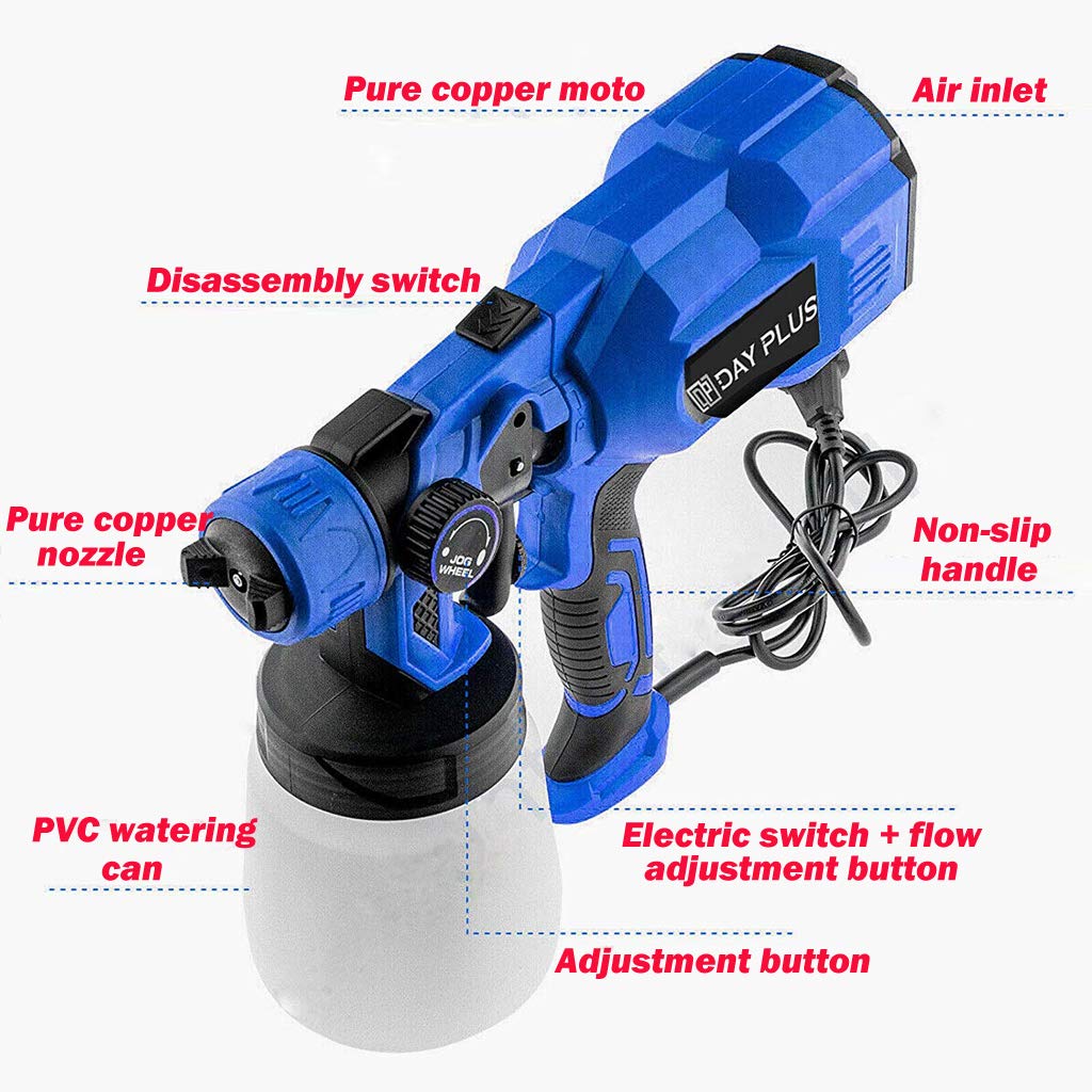 System natryskowy 550 W, pistolet natryskowy 100 – 450 ml/min, elektryczny pistolet natryskowy z regulowanym strumieniem powietrza i regulacją koloru, pistolet do lakierowania z 3 wzorami natrysku