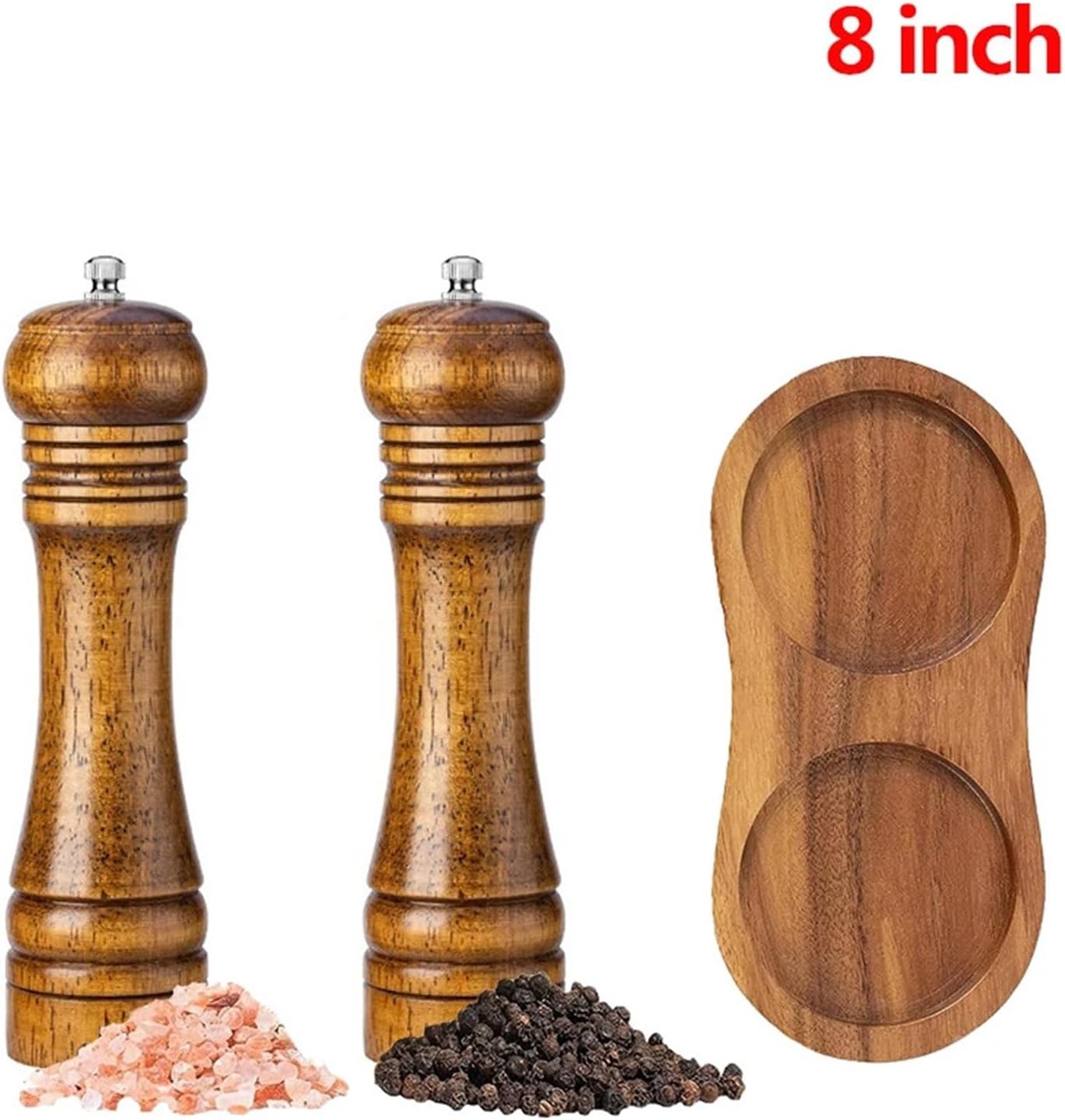 Wooden Salt and Pepper Grinder Set - Manual Spice Mill with Adjustable Ceramic Core