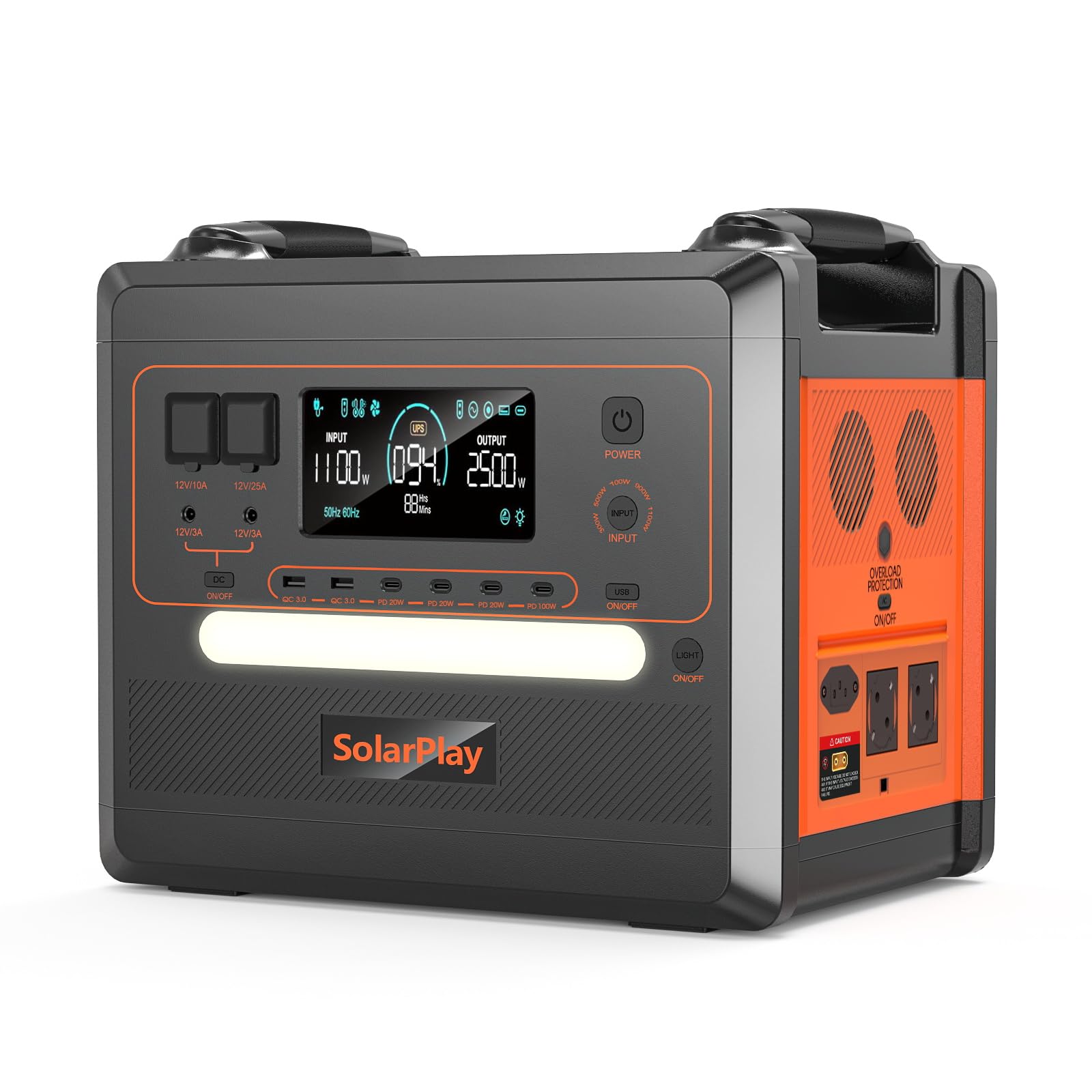 SolarPlay Station électrique portable Générateur solaire， avec 12 connecteurs de sortie, LiFePO4, UPS, pour camping, pannes de courant avec 5 ans de garantie (Q2402M)