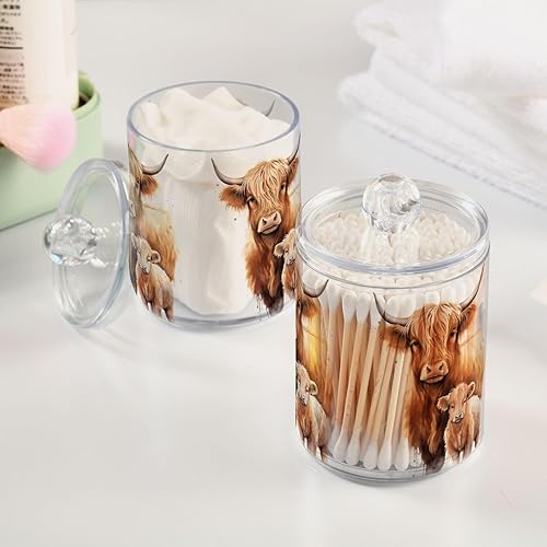 Miniatura 5 de Paquete de 4 dispensadores de soporte Qtip con tapas, contenedores de almacenamiento de plástico de vaca Highland, organizador de recipientes de