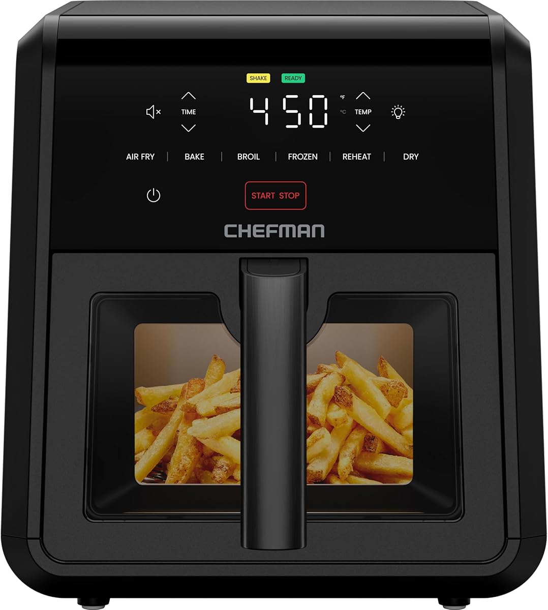 Chefman Air Fryer TurboFry 7-Qt, 6-in-1 High-Powered 450°F Cooking for Crispier Results, Compact Space-Saving Design, Air Fry, Bake, Broil, Reheat, Dehydrate, Defrost, Fast & Even Cooking – Black : Everything Else