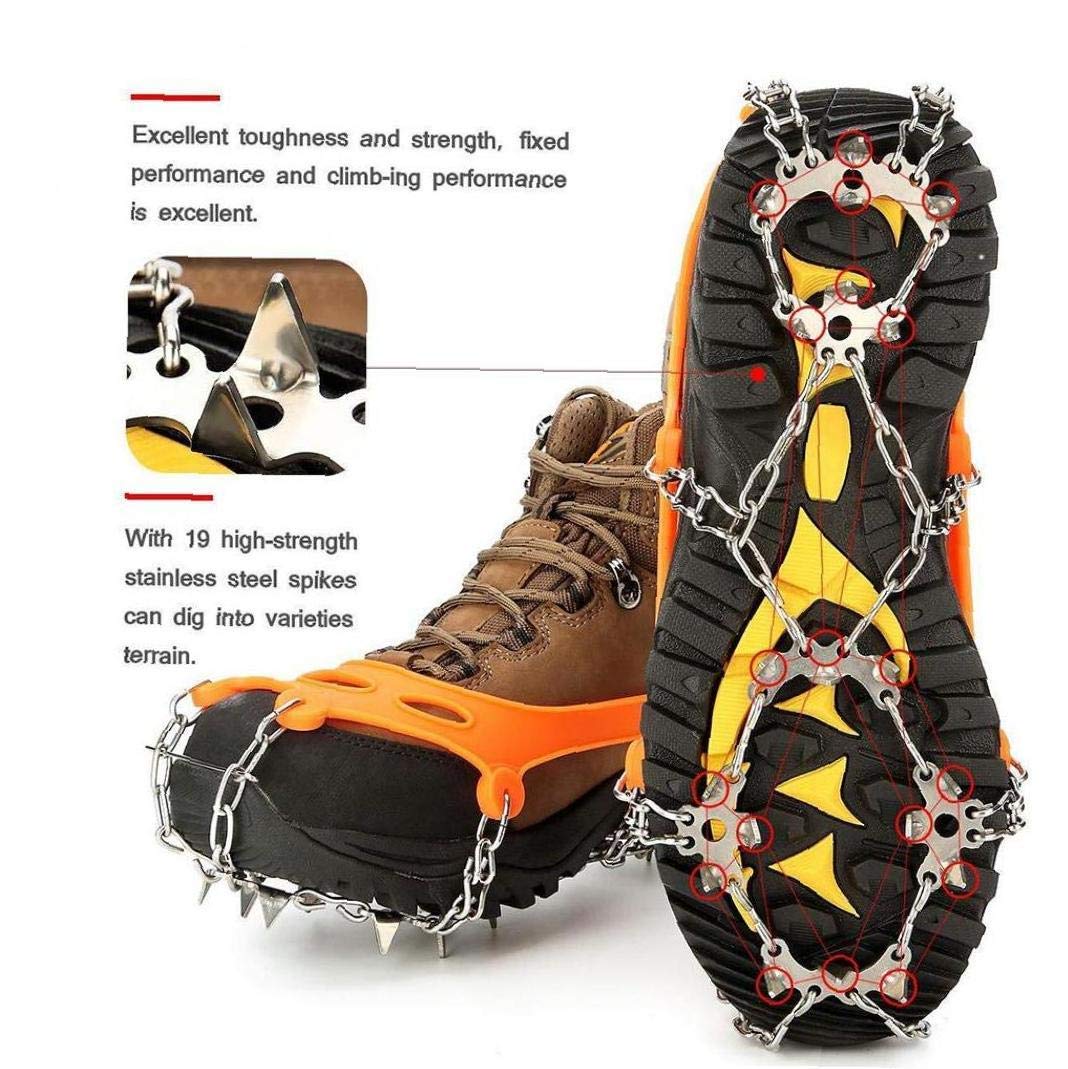 Crampons de Traction Crampons Ice Snow Grips pour Chaussures avec 19 Pointes en Acier Inoxydable pour la Marche, Le Jogging, l'escalade, la randonnée sur la Neige et la Glace (Oran
