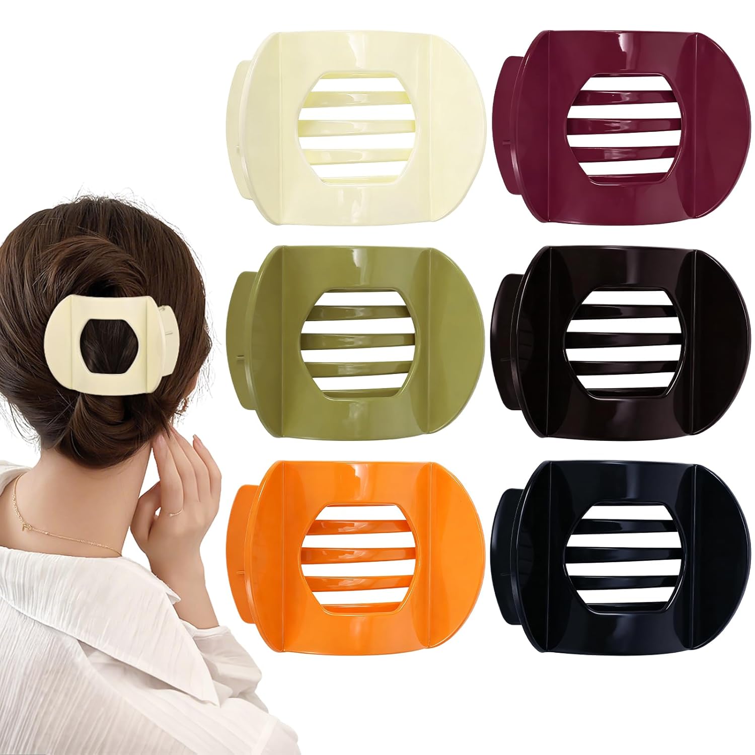 Obeoby 6 Pcs Flat Hair Clips for Women, Medium Flat Claw Clips French Hair Barrettes Accessories for Girls